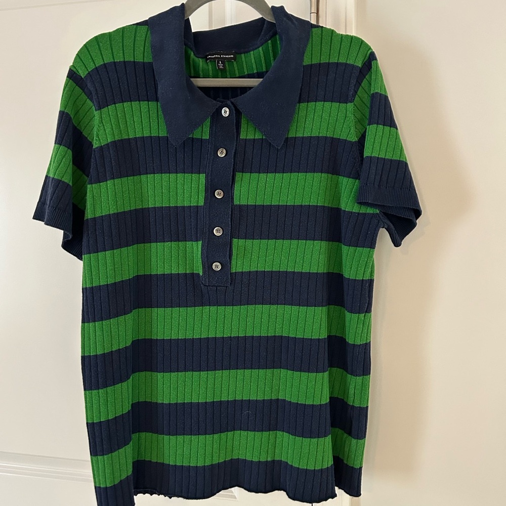 Universal Standard Striped Navy and Green Polo Size L